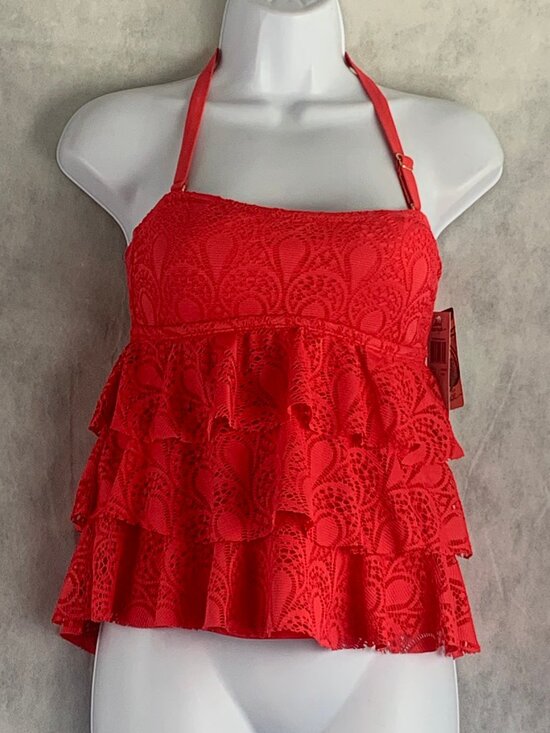 Island Escape Other - Island Escape Women's Tiered Crochet Bandeau Tankini Swim Top, Coral, Size 6